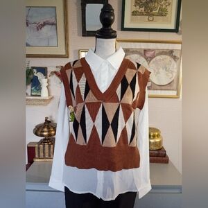 Chic V-Neck Geometric Sweater Vest